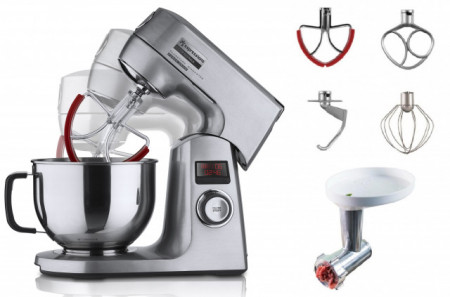 Mixer cu bol MixMaster Combo Espressions, 1200W, 4,5L, Accesoriu tocat carne, 12 viteze, afisaj LCD, Inox