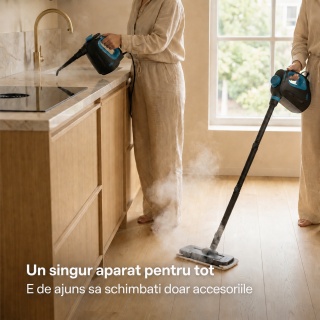 Aparat de curatat cu aburi 2 in 1 CleanKoala CK-S 1350W, pentru pardoseli, baie, bucatarie, rosturi, geamuri si textile, 3.5 bar, incalzire 15 sec., rezervor 550 ml, 30 min, 12 accesorii, Negru - Img 7