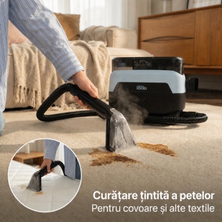 Aspirator cu spalare si abur CleanKoala Multi Heat 1650W, pt. canapele, fotolii, mochete, tapiterie auto si alte textile, >12 kPa, curata pete si igienizeaza, injectie extractie, 1.3L, Negru - Img 8