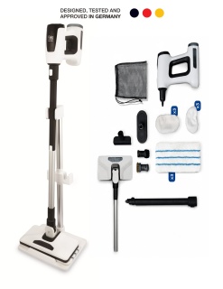 Aparat de curatat cu abur Fakir Multy Clean 1500 W, 2-in-1, 16 accesorii, 380ml, 25 min, Alb