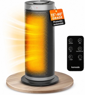 Aeroterma ceramica Komodo Cozi+ 2000 W, 20 m2, Timer, Oscilatie 90°, negru