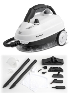 Aparat de curatat cu aburi Fakir Max Steam cu abur, 1500W, 5 Bar, 1.6 L, incalzire 10 min, 12 accesorii, Alb