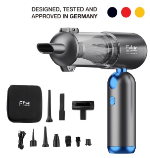 Aspirator de mana 4in1 fara fir Fakir AS 150 LT, 17000 Pa, 120W motor BLDC, 11.1V, 35 min, aspirare, suflare, umflare, EPA12, Antracit/Albastru