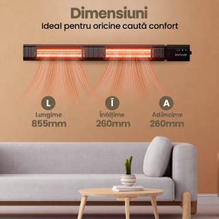 Incalzitor terasa cu infrarosu Komodo Flores 3000 W, IP65, 9 trepte, 35 mp, telecomanda si aplicatie, negru - Img 3