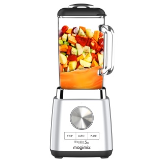 Power Blender 5 XL Magimix, 1500 W, 22,000 rpm, vas din sticlă 2 L, 3 ani garanție, crom mat