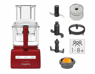 Robot multifunctional Magimix CS5200XL, 1100W, Motor profesional cu 30 ani garantie, 3 boluri (3.6L/2.6L/1.2L), Viteza automata, Fabr. in Franta, Rosu