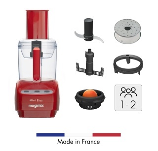 Robot multifunctional MAGIMIX Le Mini Plus, 400W, Motor profesional cu 30 ani garantie, 2 boluri (1.7L/0.5L), Viteza automata, Fabr. in Franta, Rosu