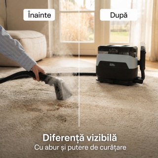 Aspirator cu spalare si abur CleanKoala Multi Heat 1650W, pt. canapele, fotolii, mochete, tapiterie auto si alte textile, >12 kPa, curata pete si igienizeaza, injectie extractie, 1.3L, Negru - Img 9