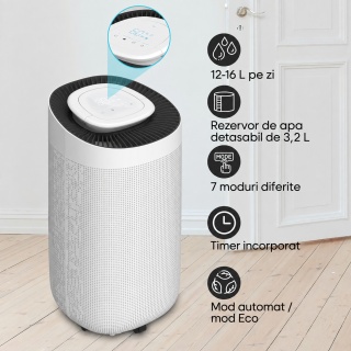Dezumidificator Komodo Humi+ 16 L/zi, 30 m2, 3,2 L, Timer, alb - Img 2