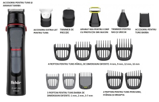Aparat de tuns barba si parul 15 in 1 Fakir Execute 2 Blade, 15 accesorii, Lavabil, Acumulator, Negru/Rosu - Img 3