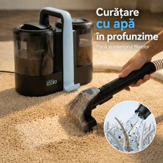 Aspirator cu spalare CleanKoala Carpet Cleaner, pt. canapele, fotolii, mochete, tapiterie auto si alte textile, >12 kPa, injectie extractie,1.5L, IPX4, compact, portabil, ideal auto, Negru - Img 3