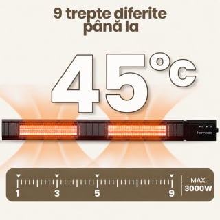 Incalzitor terasa cu infrarosu Komodo Flores 3000 W, IP65 interior-exterior, 9 trepte, 35 mp, 45° C, telecomanda si aplicatie, negru - Img 3