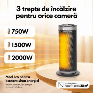 Aeroterma ceramica Komodo Cozi+ 2000 W, 20 m2, Timer, Oscilatie 90°, negru - Img 2