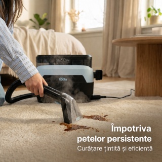 Aspirator cu spalare si abur CleanKoala Multi Heat 1650W, pt. canapele, fotolii, mochete, tapiterie auto si alte textile, >12 kPa, curata pete si igienizeaza, injectie extractie, 1.3L, Negru - Img 12