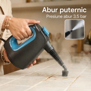 Aparat de curatat cu aburi 2 in 1 CleanKoala CK-S 1350W, pentru pardoseli, baie, bucatarie, rosturi, geamuri si textile, 3.5 bar, incalzire 15 sec., rezervor 550 ml, 30 min, 12 accesorii, Negru - Img 3