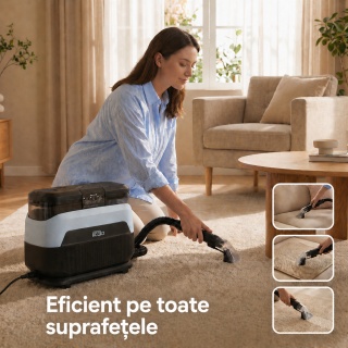Aspirator cu spalare si abur CleanKoala Multi Heat 1650W, pt. canapele, fotolii, mochete, tapiterie auto si alte textile, >12 kPa, curata pete si igienizeaza, injectie extractie, 1.3L, Negru - Img 10