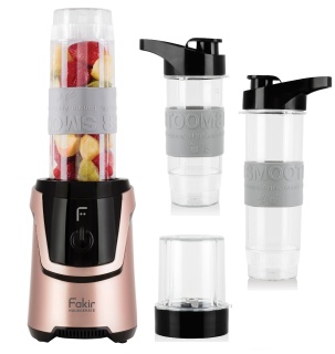 Blender personal Fakir Dynamic, 600W, 2 Vase (570 ml si 400 ml), Rasnita, Cutite inox, fara BPA, Roz - Img 1