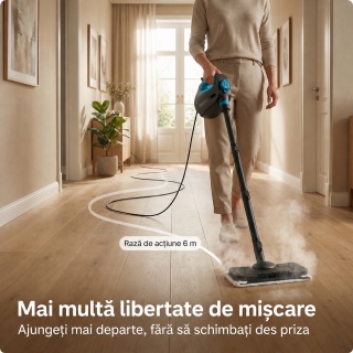 Aparat de curatat cu aburi 2 in 1 CleanKoala CK-S 1350W, pentru pardoseli, baie, bucatarie, rosturi, geamuri si textile, 3.5 bar, incalzire 15 sec., rezervor 550 ml, 30 min, 12 accesorii, Negru - Img 6