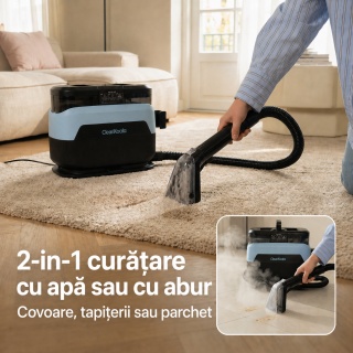 Aspirator cu spalare si abur CleanKoala Multi Heat 1650W, pt. canapele, fotolii, mochete, tapiterie auto si alte textile, >12 kPa, curata pete si igienizeaza, injectie extractie, 1.3L, Negru - Img 7