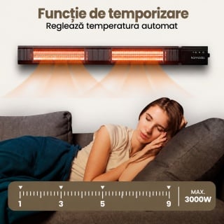 Incalzitor terasa cu infrarosu Komodo Flores 3000 W, IP65 interior-exterior, 9 trepte, 35 mp, 45° C, telecomanda si aplicatie, negru - Img 4