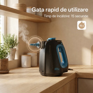 Aparat de curatat cu aburi 2 in 1 CleanKoala CK-S 1350W, pentru pardoseli, baie, bucatarie, rosturi, geamuri si textile, 3.5 bar, incalzire 15 sec., rezervor 550 ml, 30 min, 12 accesorii, Negru - Img 4