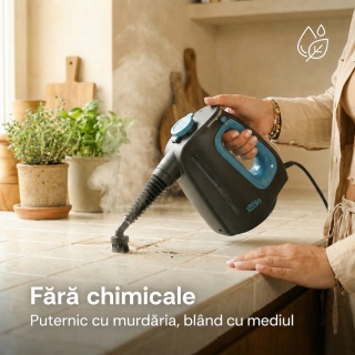 Aparat de curatat cu aburi CleanKoala CK-HS 1350W, pentru baie, bucatarie, rosturi, geamuri, oglinzi, tapiterii si zone greu accesibile, 3.5 bar, rezervor 550 ml, incalzire 15 sec., 30 min, cablu 6 m, Negru/Albastru - Img 3
