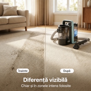 Aspirator cu spalare CleanKoala Carpet Cleaner, pt. canapele, fotolii, mochete, tapiterie auto si alte textile, >12 kPa, injectie extractie,1.5L, IPX4, compact, portabil, ideal auto, Negru - Img 8