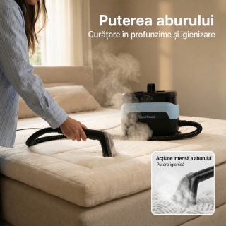 Aspirator cu spalare si abur CleanKoala Multi Heat 1650W, pt. canapele, fotolii, mochete, tapiterie auto si alte textile, >12 kPa, curata pete si igienizeaza, injectie extractie, 1.3L, Negru - Img 11