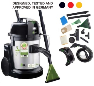 Aspirator profesional cu spalare 9800 S Öko Power - FAKIR Germania, 1600W, 22 litri, Injectie-extractie, 5 bari, ideal pentru tapiterii, mocheta, auto, Inox
