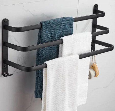 Suport de prosoape pentru baie tip "Mansarda" din aluminiu, lungime 50 cm, culoare Negru Mat