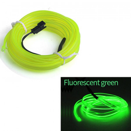Fir Neon Auto "EL Wire" culoare Verde Fluorescent, lungime 5M, alimentare 12V, droser inclus