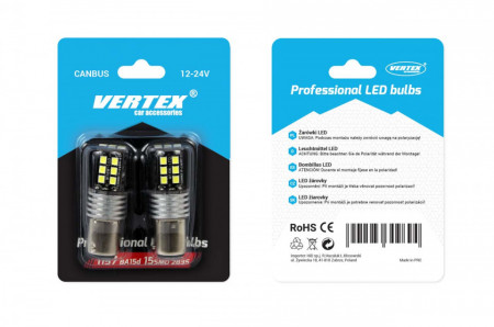 Set becuri auto cu LED CANBUS compatibil P21/5W BA15D 15 SMD 7.5W Alb 12/24V
