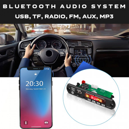 Modul Bluetooth, MP3, radio FM, citire USB/TF, afisaj LED, intrare AUX, telecomanda