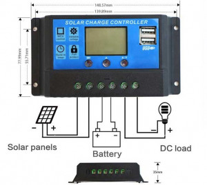 Controler/Regulator de incarcare panou solar, 12 - 24V, 30A, mini dual USB - Img 6