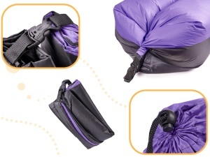 Saltea Autogonflabila "Lazy Bag" tip sezlong, 185 x 70cm, culoare Negru-Violet, pentru camping, plaja sau piscina - Img 2