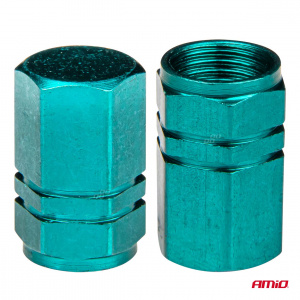 Set 4 capacele auto pentru ventil, din aluminiu, model Hexagon, culoare Verde - Img 3