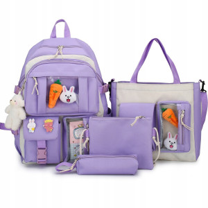 Set 4-in-1 pentru Scolari sau Prescolari - (rucsac, geanta de umar, plic elegant, penar), culoare VIOLET cu IEPURAS, Cod AVX-WT-BUNN-VIOLET - Img 1
