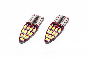 Set becuri auto cu LED CANBUS compatibil T10e W5W 24 SMD Alb 12V, destinat competitiilor auto sau off-road