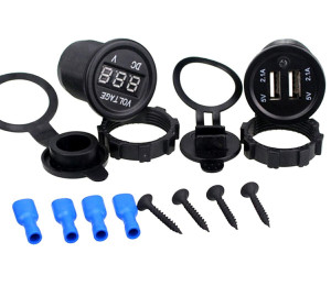 Voltmetru cu 2 x porturi incarcare USB, pentru vehicule offroad, ATV, SSV, quad, moto sau utilaje agricole, alimentare 12V - Img 5