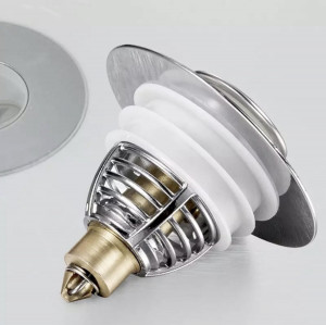 Dop scurgere chiuveta, universal, deschidere cu click, material oțel, diametru exterior 62 mm, culoare Argintiu - Img 2