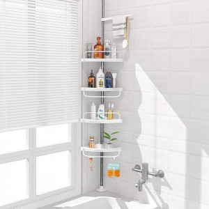 Organizator baie, raft de baie de tip "coltar" cu brat telescopic, cu 4 etajere si suport pentru prosop - Img 1