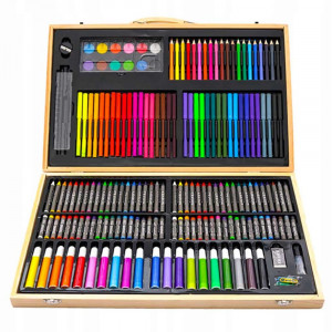 Set 180 piese pentru desen pentru copii sau adulti, creioane colorate, vopsele si markere, cu geanta de transport din LEMN MASIV, model AVX-WT-ART-10 - Img 4