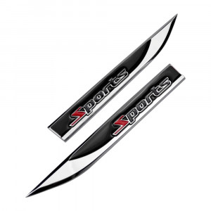 Set 2 embleme auto metalice SPORTS, reliefate 3D, dimensiune 14.6 x 1,8 cm