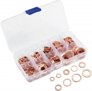 Set 200 de șaibe din cupru, 9 dimensiuni diferite, pentru buson baie de ulei sau alte reparatii - Img 2
