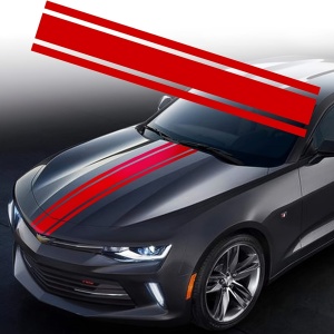 Sticker autoadeziv Tuning, model "Triple Stripes", dimensiune 125 x 22 cm, culoare Rosie - Img 1