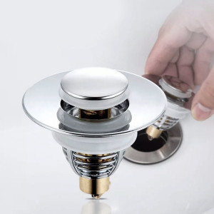 Dop scurgere chiuveta, universal, deschidere cu click, material oțel, diametru exterior 62 mm, culoare Argintiu - Img 1
