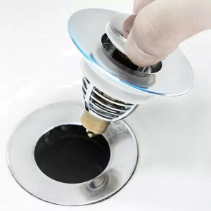 Dop scurgere chiuveta, universal, deschidere cu click, material oțel, diametru exterior 62 mm, culoare Argintiu - Img 3