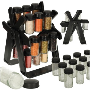 Organizator de condimente cu 18 containere cu suport rotativ pentru bucatarie, culoare neagra - Img 1
