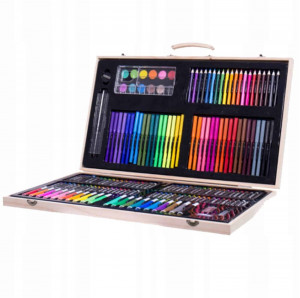 Set 180 piese pentru desen pentru copii sau adulti, creioane colorate, vopsele si markere, cu geanta de transport din LEMN MASIV, model AVX-WT-ART-10 - Img 5
