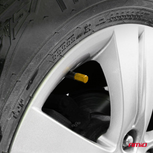 Set 4 capacele auto pentru ventil, din aluminiu, model Hexagon, culoare Galben - Img 2
